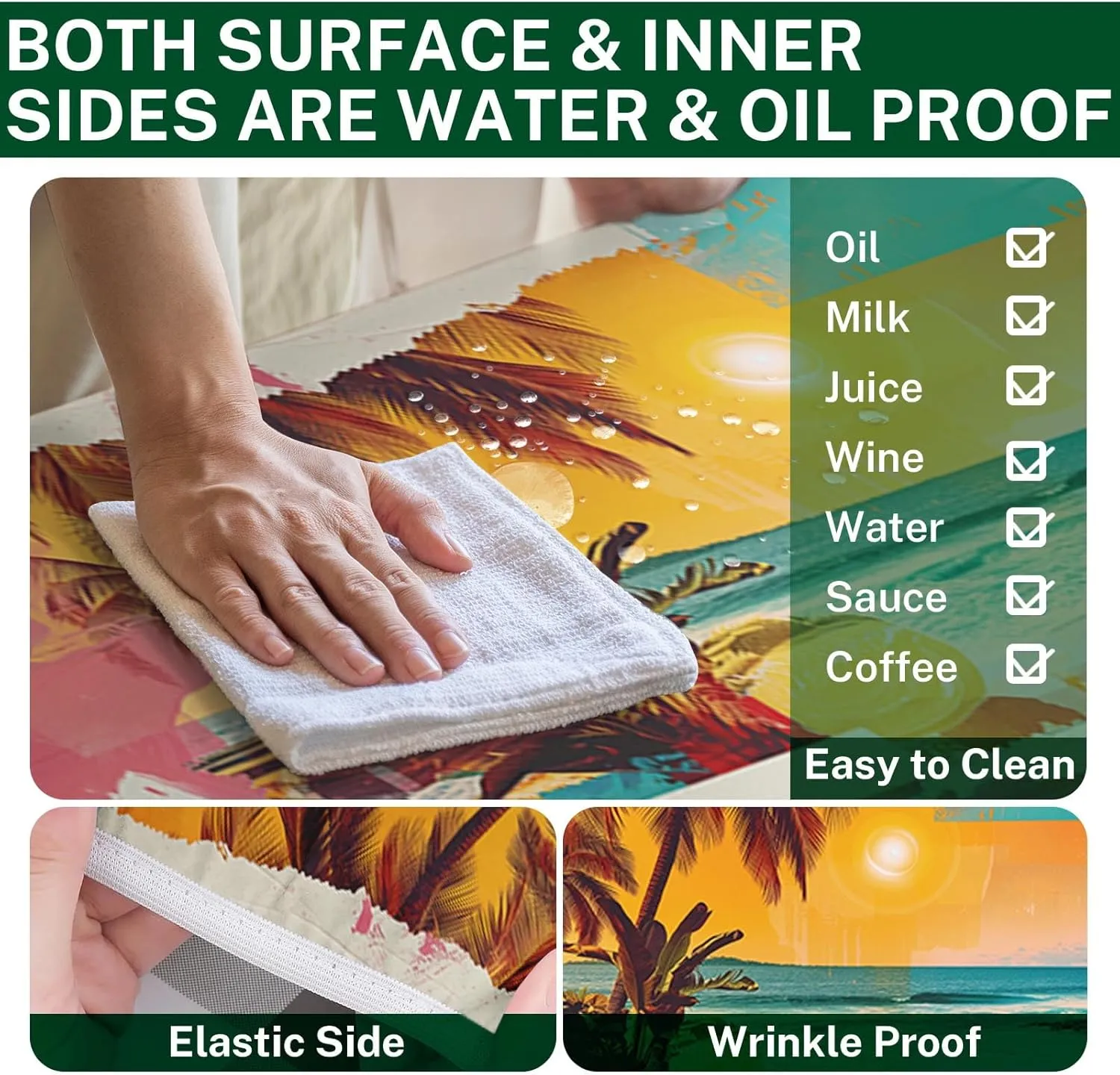 Picnic Table Cover with Bench Covers Elastic Edges, Palm Trees Camper Fitted Table Cover, Outdoor Camping Essentials 72 Inch 3PCS, Waterproof Camping Fitted Tablecloth with Drawstring Bag