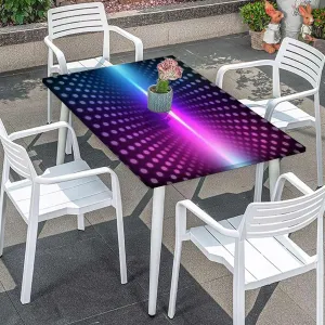 Pink Blue Elastic Fitted Picnic Table Cover Gradient Little Geometric Fractal Triangle Tablecloth ?Suitable for Camping Party and Picnic Abstract Fits up 5 Foot Tables