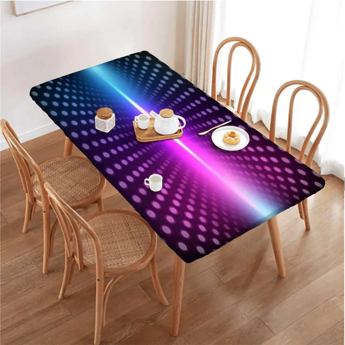 Pink Blue Elastic Fitted Picnic Table Cover Gradient Little Geometric Fractal Triangle Tablecloth ?Suitable for Camping Party and Picnic Abstract Fits up 5 Foot Tables