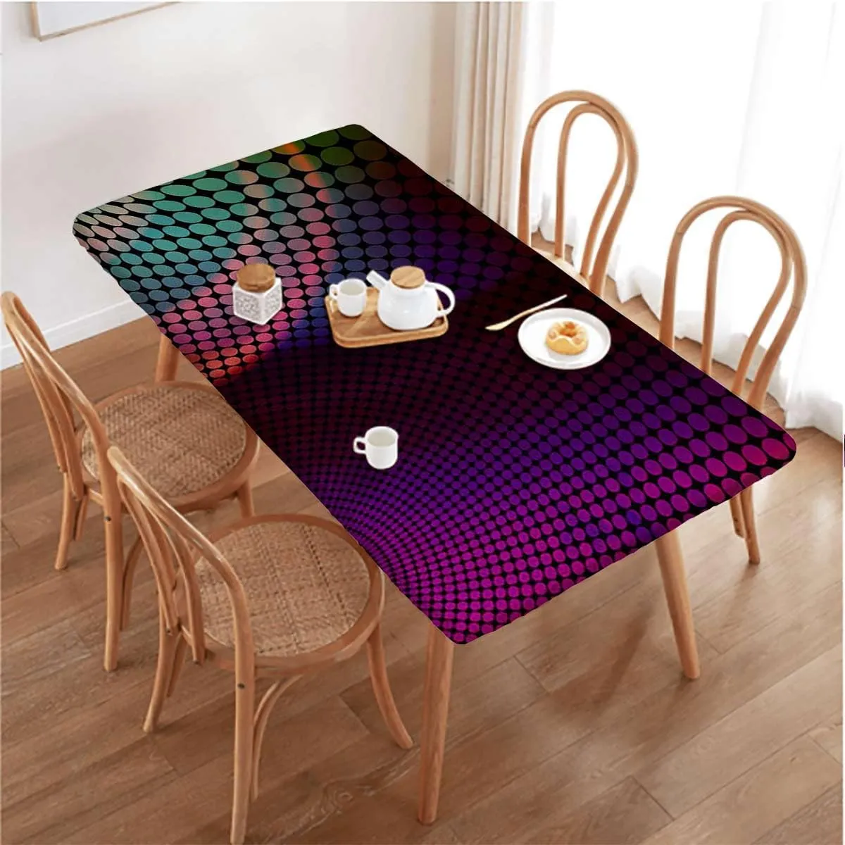 Pink Blue Fitted Tablecloth Gradient Little Geometric Fractal Triangle for Indoor 0utdoor Dinning Patio Table Abstract Fits up 5 Foot Tables