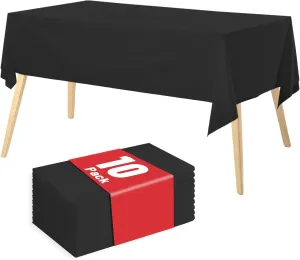 Plastic Table Cloth Disposable, 10 Packs Disposable Tablecloth 54 X 108 Inch Black Plastic Tablecloth for Rectangle Tables Tougher PEVA Table Cover for Party Decorations Picnic Dining Birthday