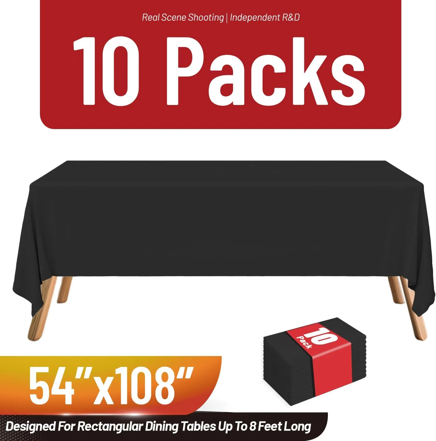 Plastic Table Cloth Disposable, 10 Packs Disposable Tablecloth 54 X 108 Inch Black Plastic Tablecloth for Rectangle Tables Tougher PEVA Table Cover for Party Decorations Picnic Dining Birthday