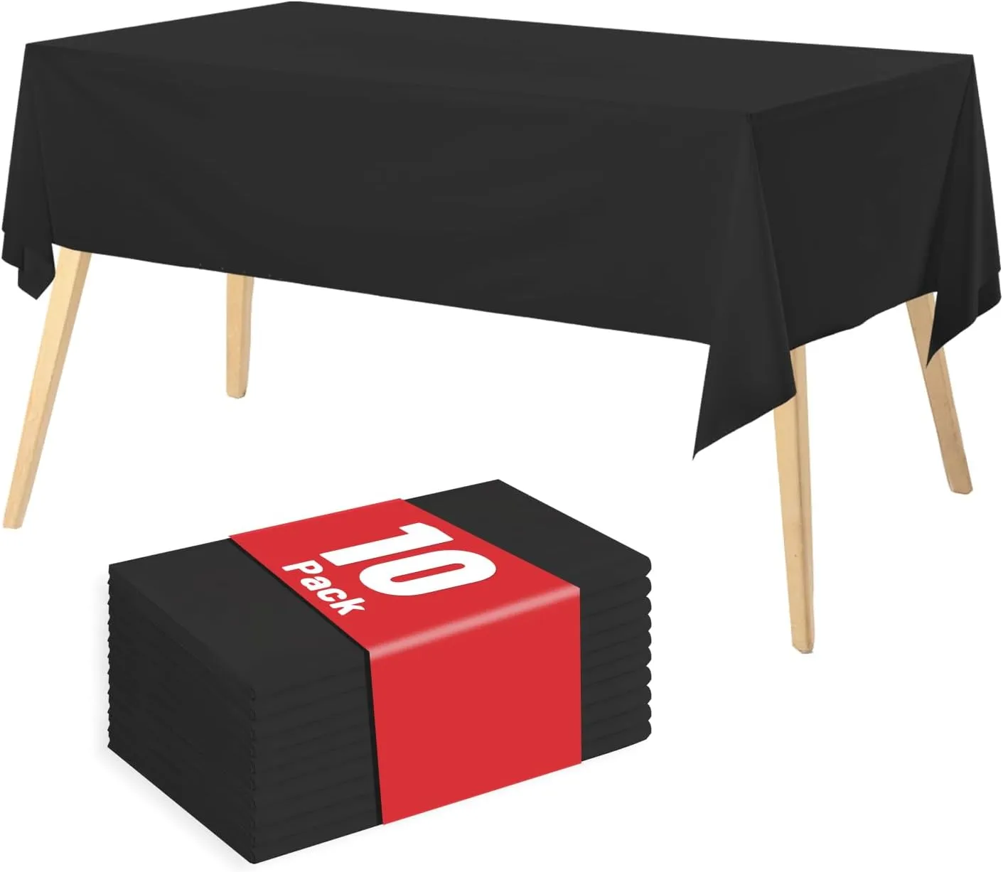 Plastic Table Cloth Disposable, 10 Packs Disposable Tablecloth 54 X 108 Inch Black Plastic Tablecloth for Rectangle Tables Tougher PEVA Table Cover for Party Decorations Picnic Dining Birthday