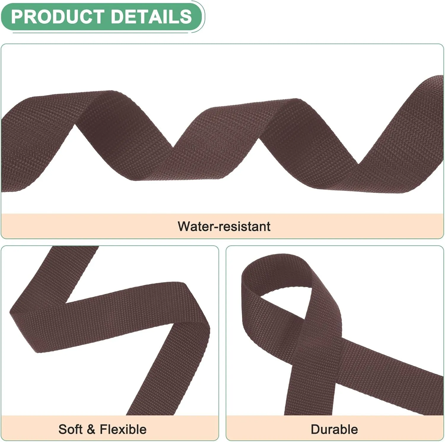 Polypropylene Webbing, 25 Yards 1.5 Inch Durable Poly Strapping Poly Webbing Strapping for Indoor/Outdoor DIY Gear Repair/DIY Crafting/Furniture/ [Brown]