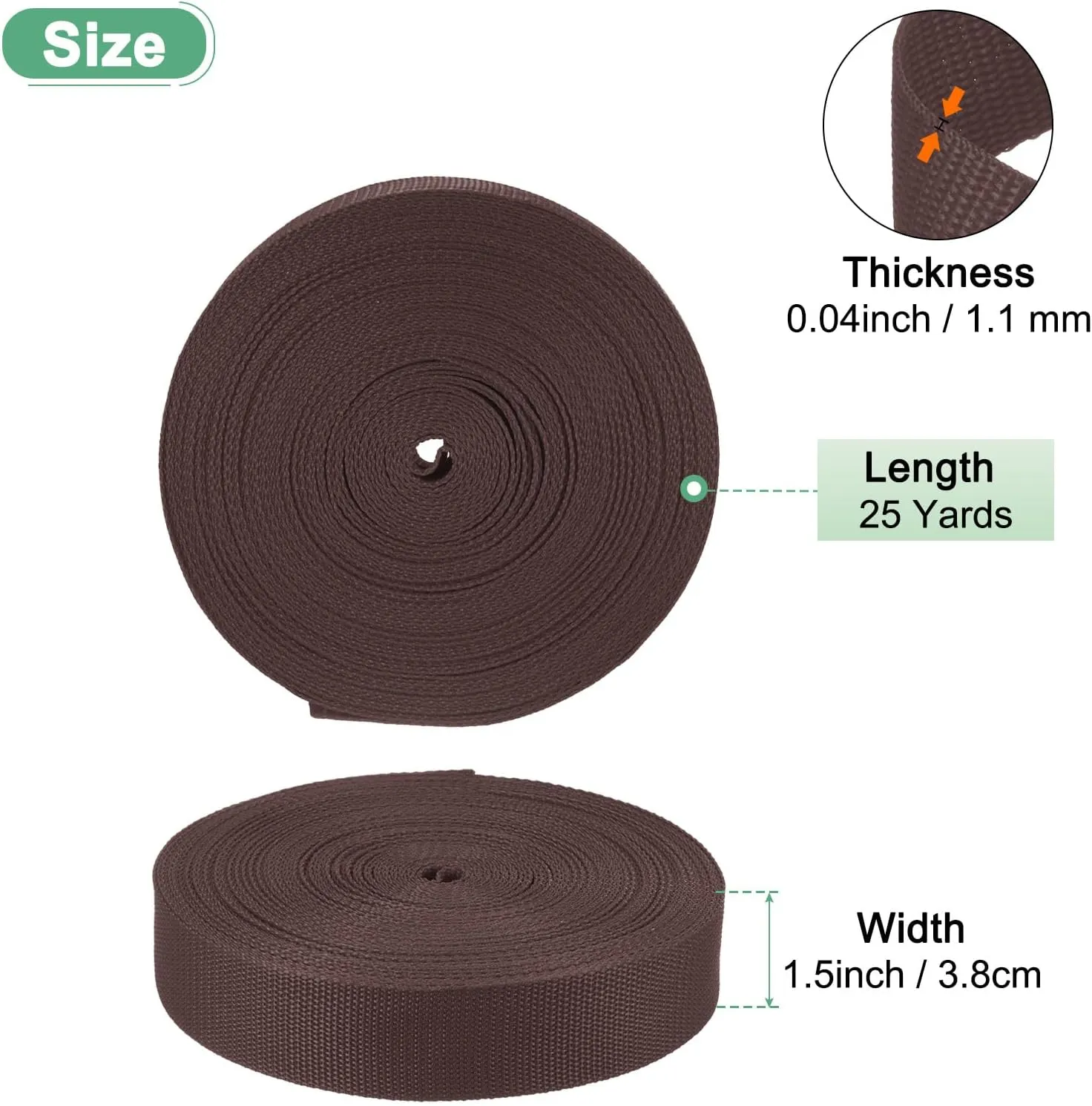 Polypropylene Webbing, 25 Yards 1.5 Inch Durable Poly Strapping Poly Webbing Strapping for Indoor/Outdoor DIY Gear Repair/DIY Crafting/Furniture/ [Brown]