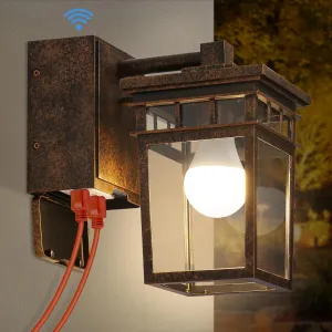 Porch Light with GFCI Outlet, Dusk to Dawn Outdoor Lighting with Aluminum Frame and Clear Glass Shade, Waterproof Wall Sconce Outside Lights for House Garage Front Door, Bulb Included(Antique Bronze)