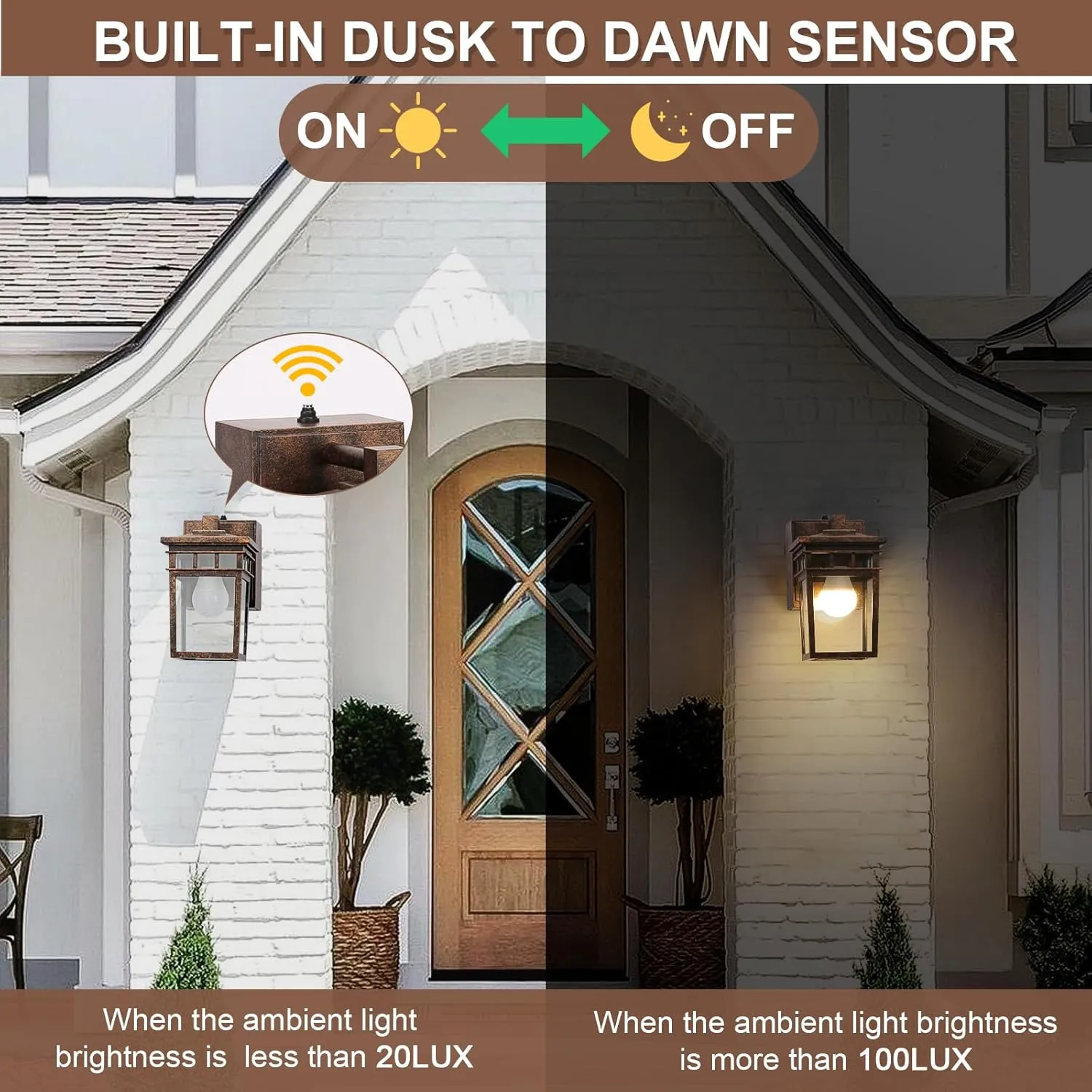 Porch Light with GFCI Outlet, Dusk to Dawn Outdoor Lighting with Aluminum Frame and Clear Glass Shade, Waterproof Wall Sconce Outside Lights for House Garage Front Door, Bulb Included(Antique Bronze)