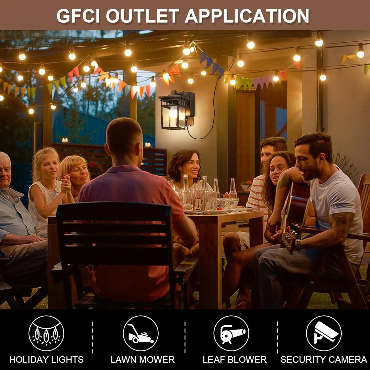 Porch Light with GFCI Outlet, Dusk to Dawn Outdoor Lighting with Aluminum Frame and Clear Glass Shade, Waterproof Wall Sconce Outside Lights for House Garage Front Door, Bulb Included(Antique Bronze)
