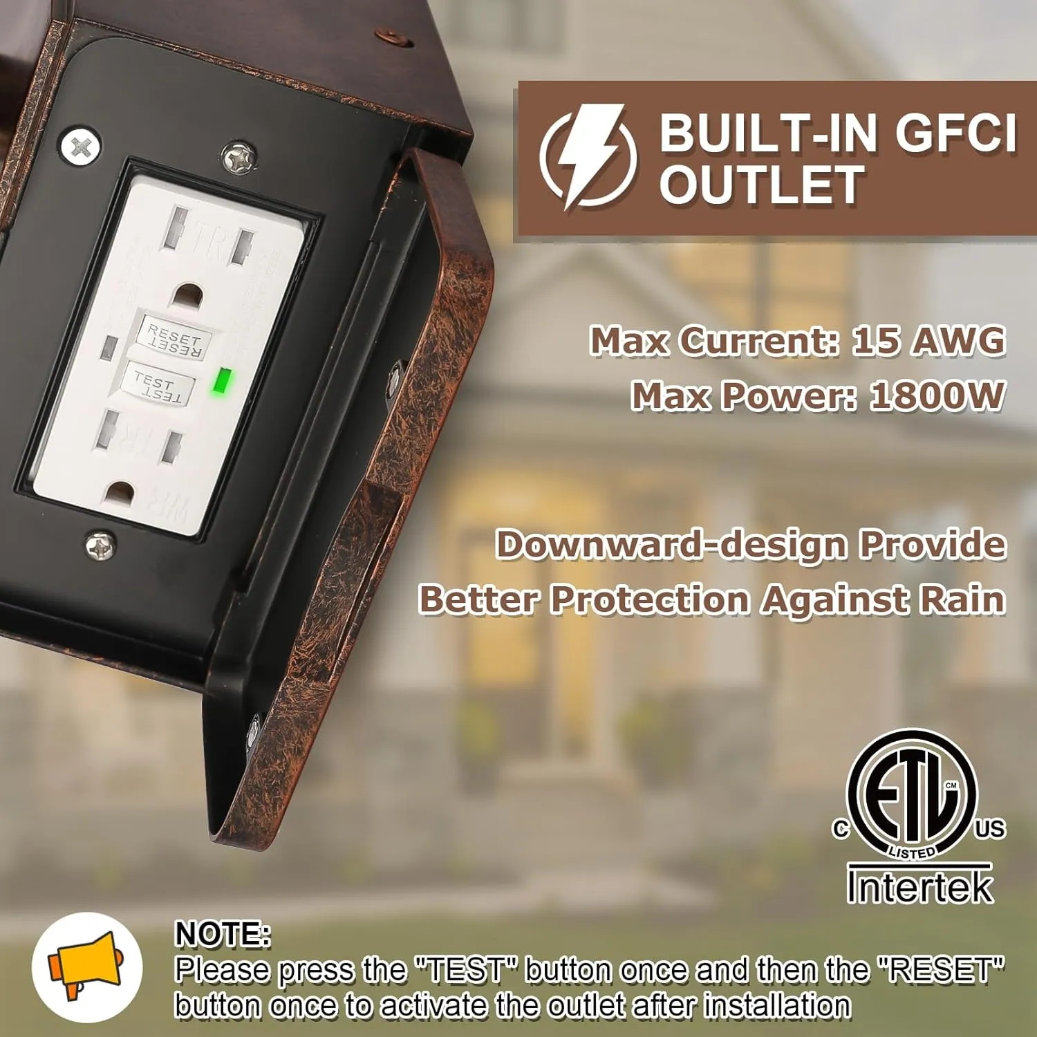 Porch Light with GFCI Outlet, Dusk to Dawn Outdoor Lighting with Aluminum Frame and Clear Glass Shade, Waterproof Wall Sconce Outside Lights for House Garage Front Door, Bulb Included(Antique Bronze)