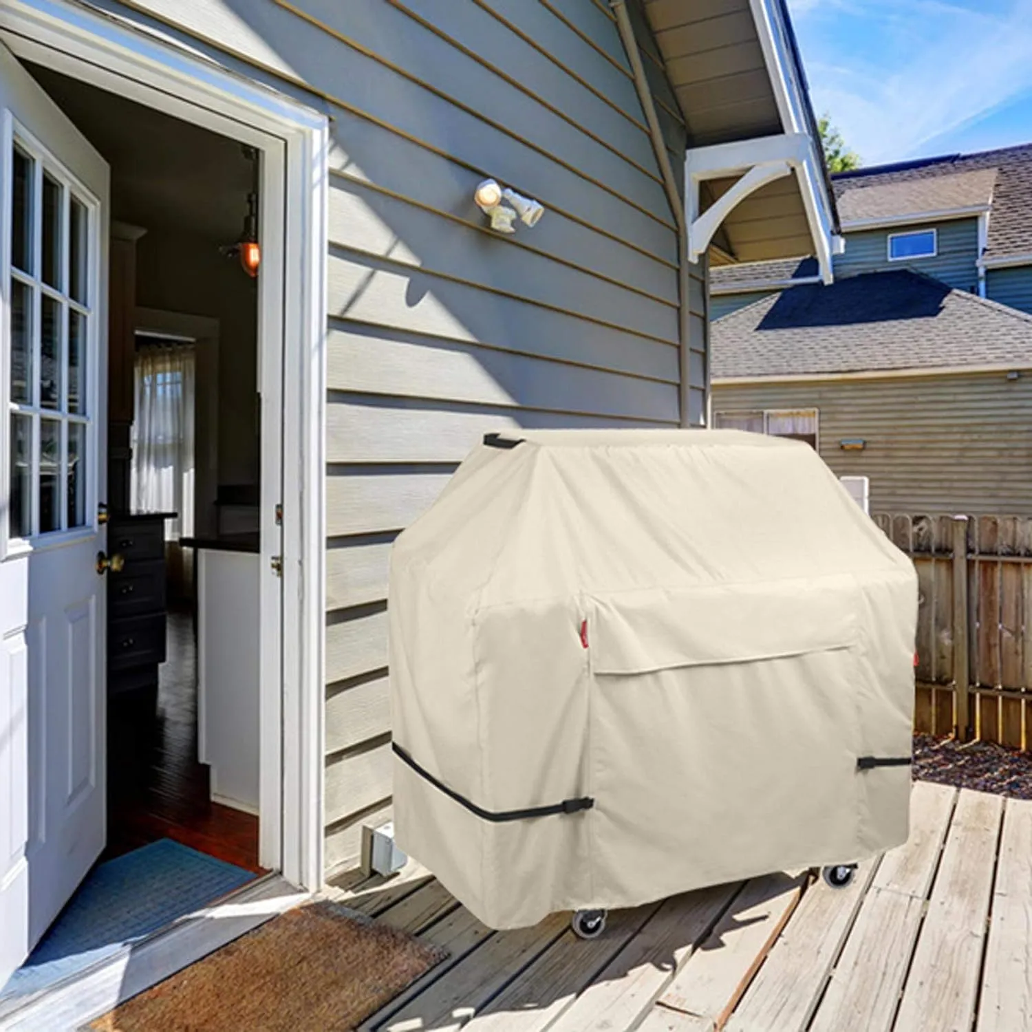 Porch Shield 64W x 24D x 48H inch Premium Gas Grill Cover Up to 64 inch, Waterproof and Fade Resistant 600D BBQ Covers for Weber, Brinkmann, Char-Broil and More, Light Tan