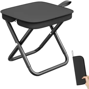 Portable Folding Camping Stool, Mountaineering and Hiking Portable Multiple Storage Pockets 330 lbs Capacity for Adults, Holds 280lbs, Ideal for Hiking, Fishing, Outdoor Use (Black)