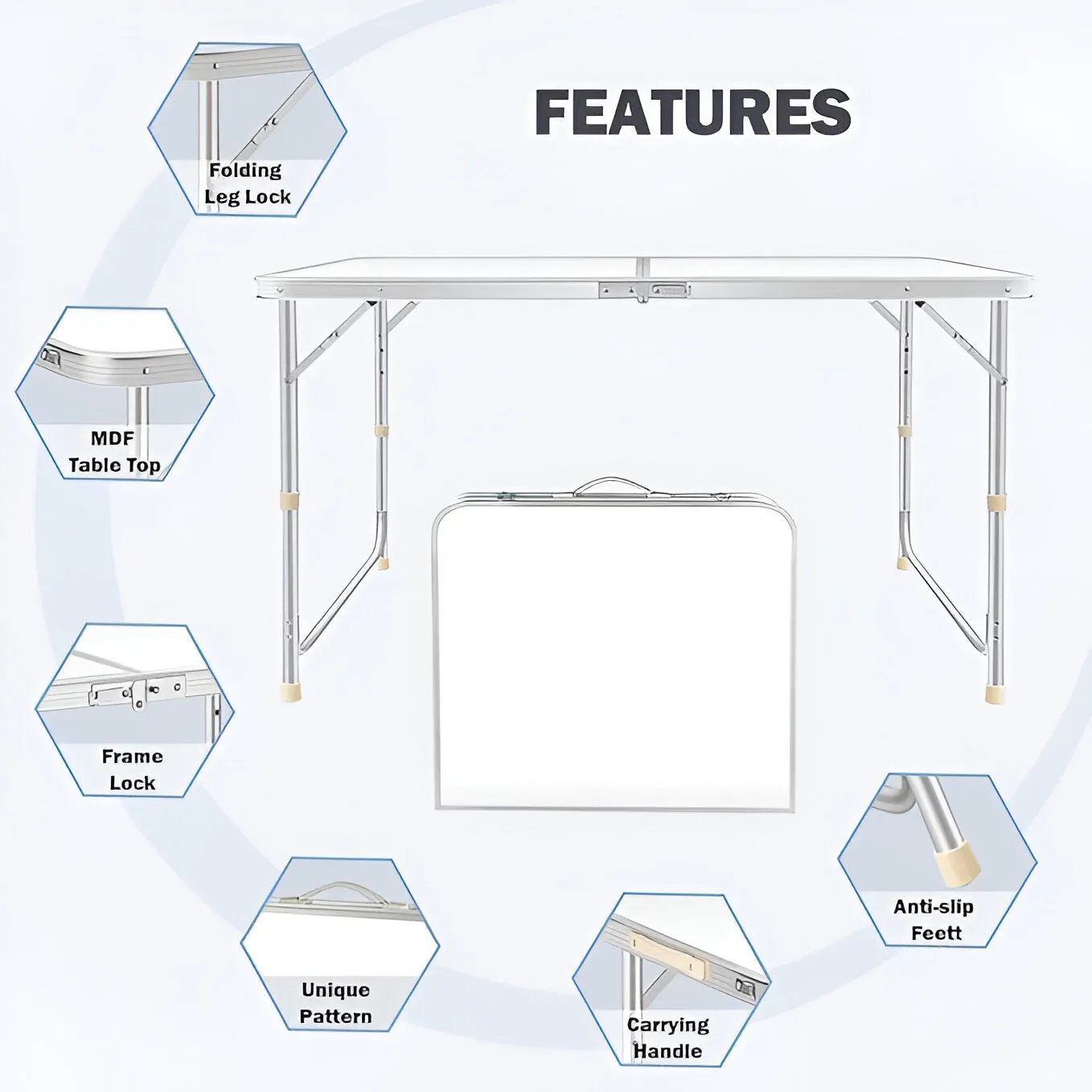 Portable Folding Camping Table with 4 Stools and Umbrella Hole