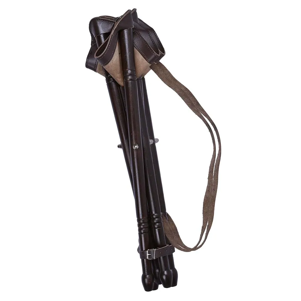 Portable Natural Wood Tripod Stool with Leather Seat