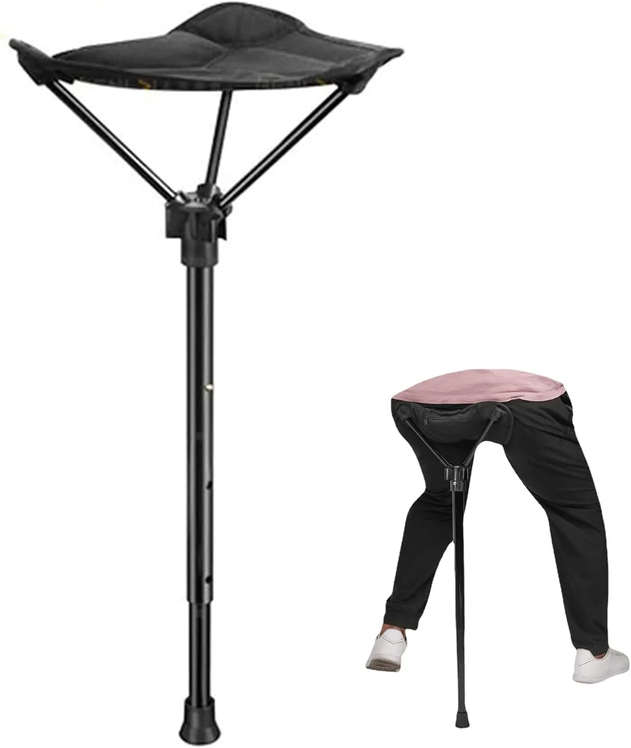 Portable Retractable Camping Stool, Height-Adjustable One-Legged Chair with Carry Backpack for Fishing, Hiking, Hunting, BBQ, Bear up to 150kg