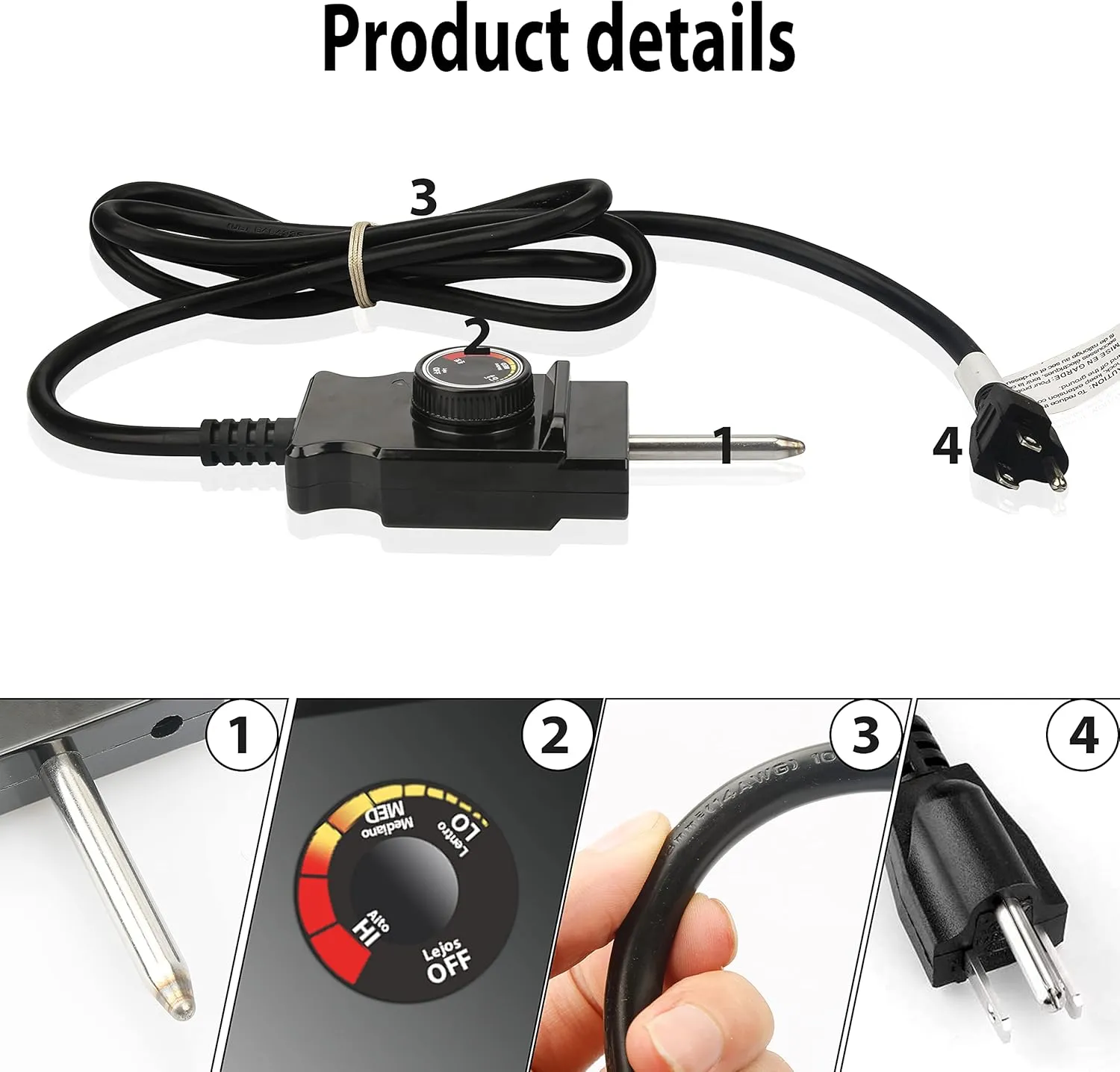 Power Cord for Masterbuilt Smoker Parts Analog Control Plug Dial Knob Temp Thermostat Controller Replacement Heating Element Electric Grill Turkey Fryers