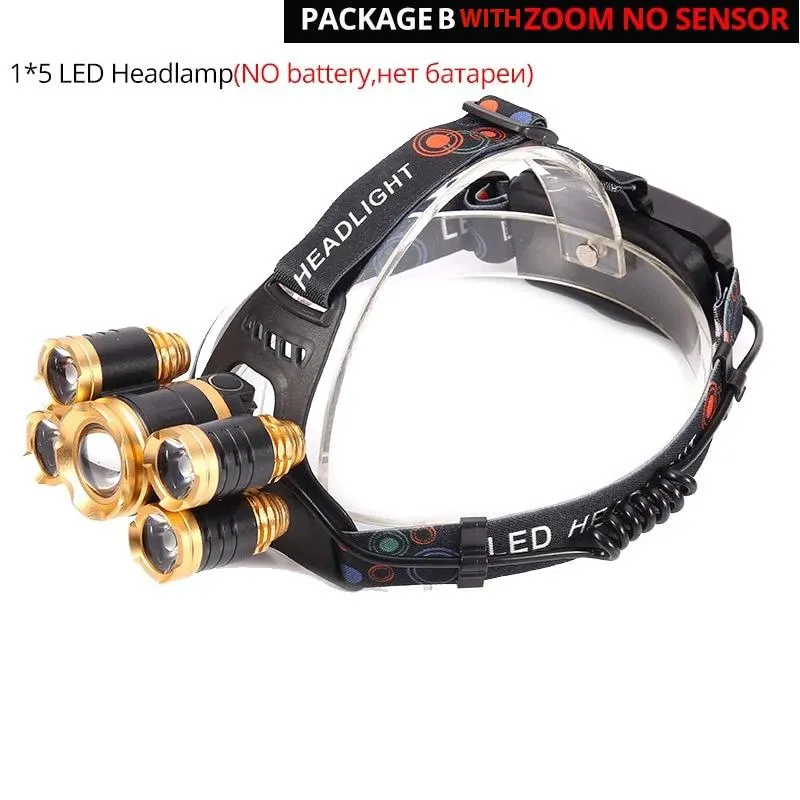 Powerful LED Headlight headlamp 5LED T6 Head Lamp 8000lumens Flashlight Torch head light Best For Camping, fishing