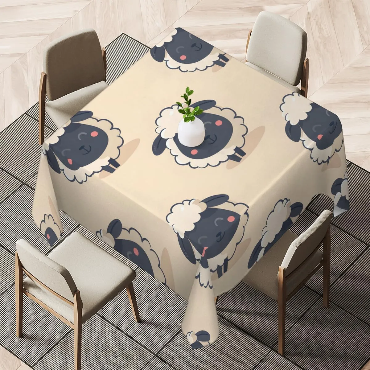 Prairie Sheep 60x60 Inch Square Tablecloth Vintage Sheep 60x60 Inch Square Tablecloth for Dining Tables, Buffet Parties and Camping