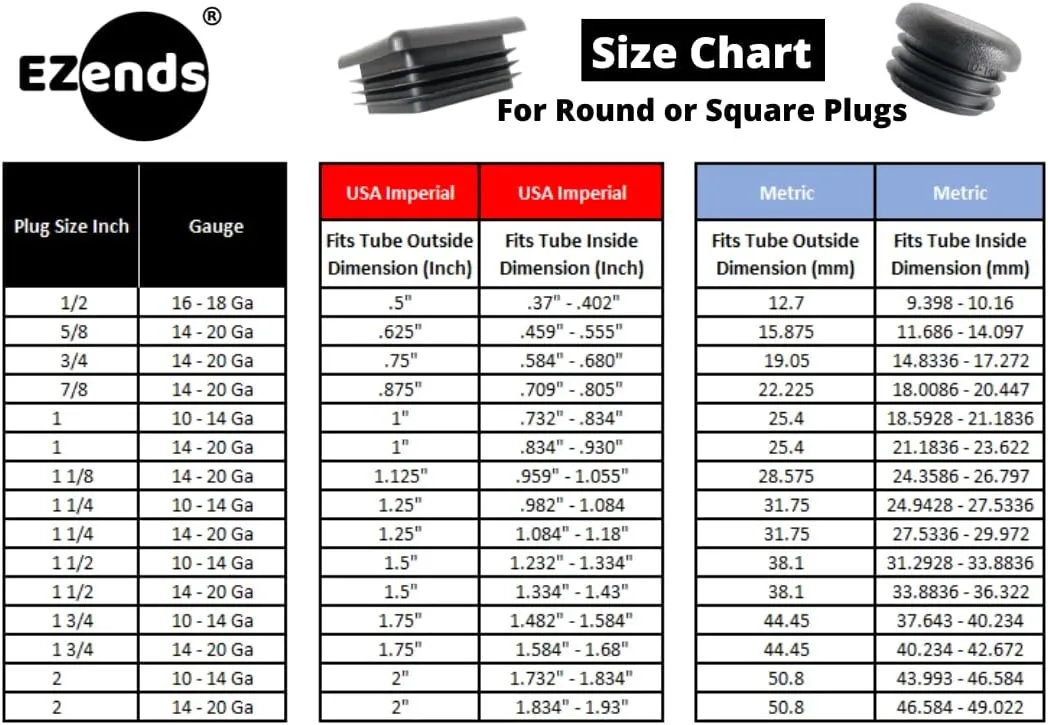 Premium Grade 1 1/4 Inch Round Plastic Plugs, Extra Durable 14-20 Gauge (50 Pack) Pipe Plug Tubing End Cap, Black Round End Caps, Durable Chair Glide Sliders, Furniture Floor Protection.