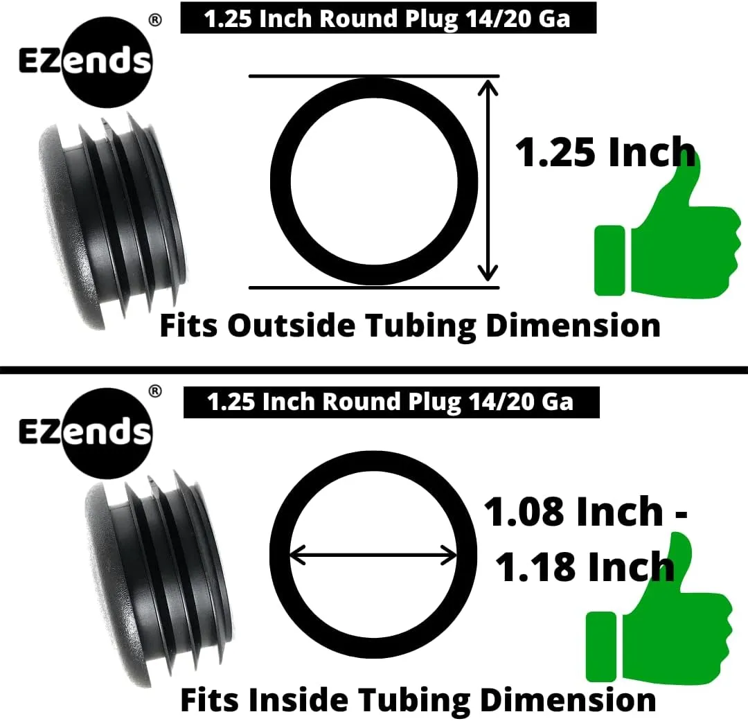 Premium Grade 1 1/4 Inch Round Plastic Plugs, Extra Durable 14-20 Gauge (50 Pack) Pipe Plug Tubing End Cap, Black Round End Caps, Durable Chair Glide Sliders, Furniture Floor Protection.