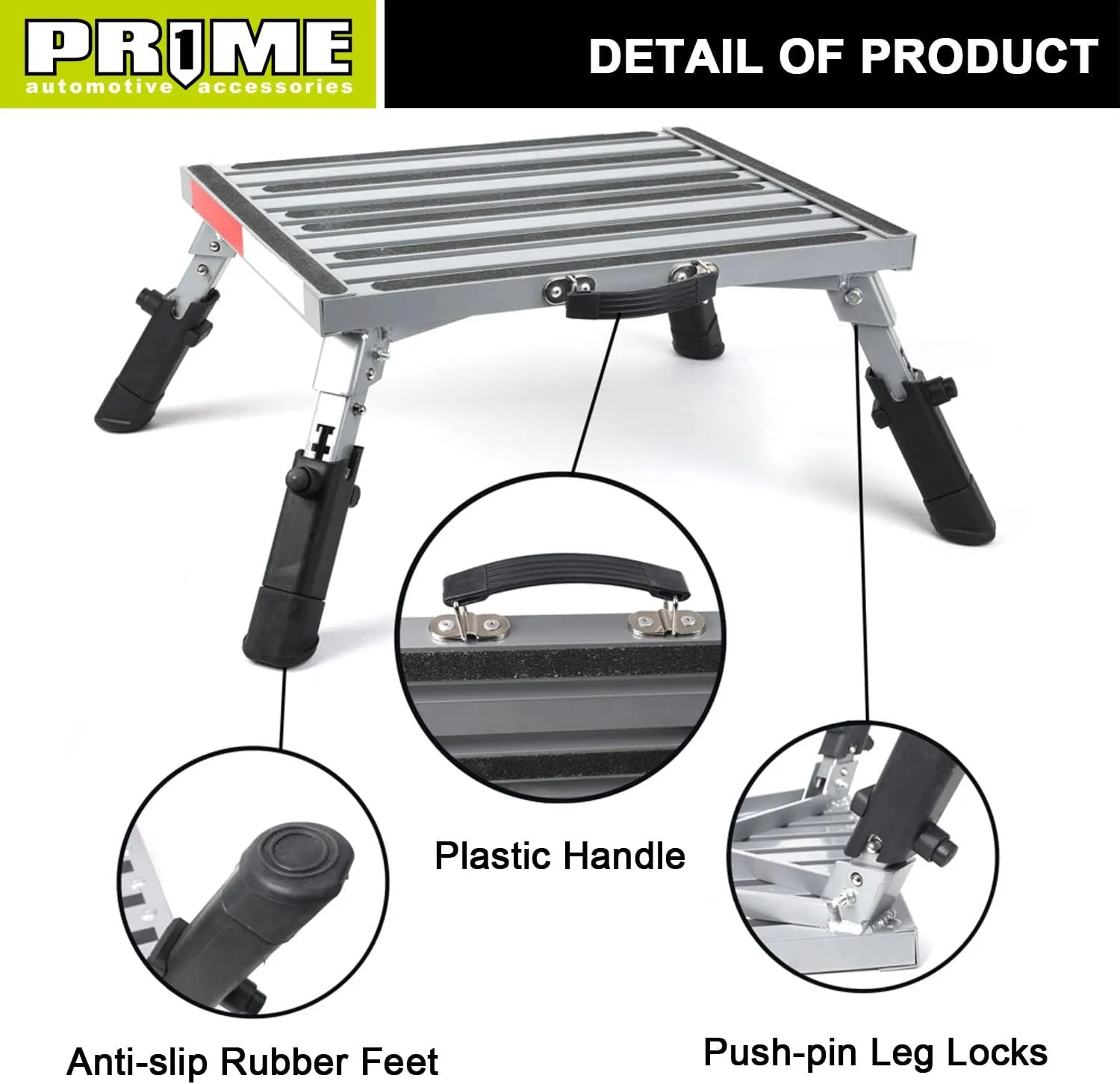 Prime 1 Safety RV Steps Extra Large Platform 19in x 14.5in Extra Size RV Folding Step Stool and Ladder, 600lbs, Height Adjustable, Aluminium with Reflective Stripe, Anti-Slip Surface and Extra Grip