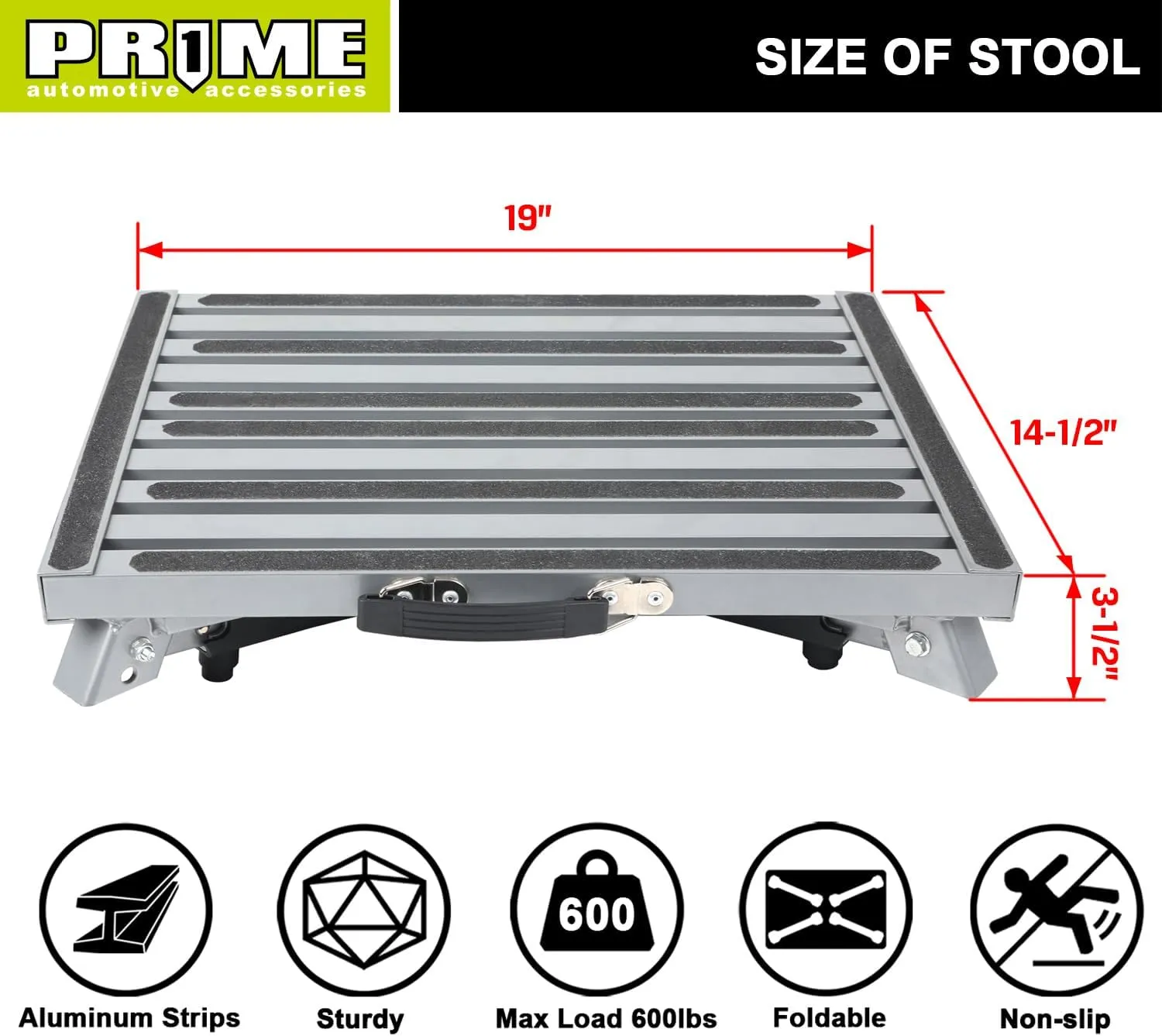 Prime 1 Safety RV Steps Extra Large Platform 19in x 14.5in Extra Size RV Folding Step Stool and Ladder, 600lbs, Height Adjustable, Aluminium with Reflective Stripe, Anti-Slip Surface and Extra Grip