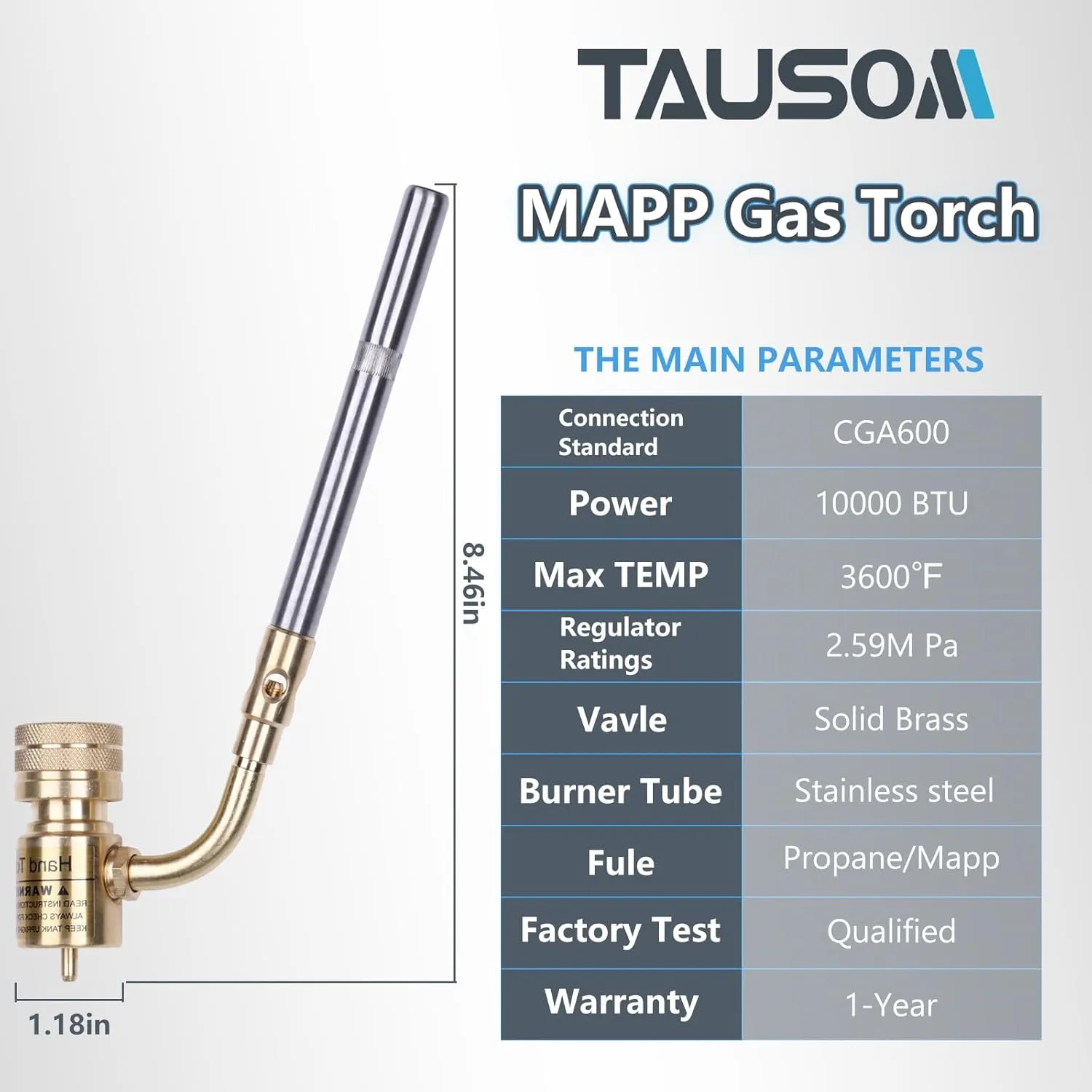 Propane Mapp Gas Torch Head 360° Rotatable Nozzle, Plumbing Torch Flame Adjustable Fuel by Propane Mapp Map-Pro Canisters, High Intensity, Brass Pressure Regulator