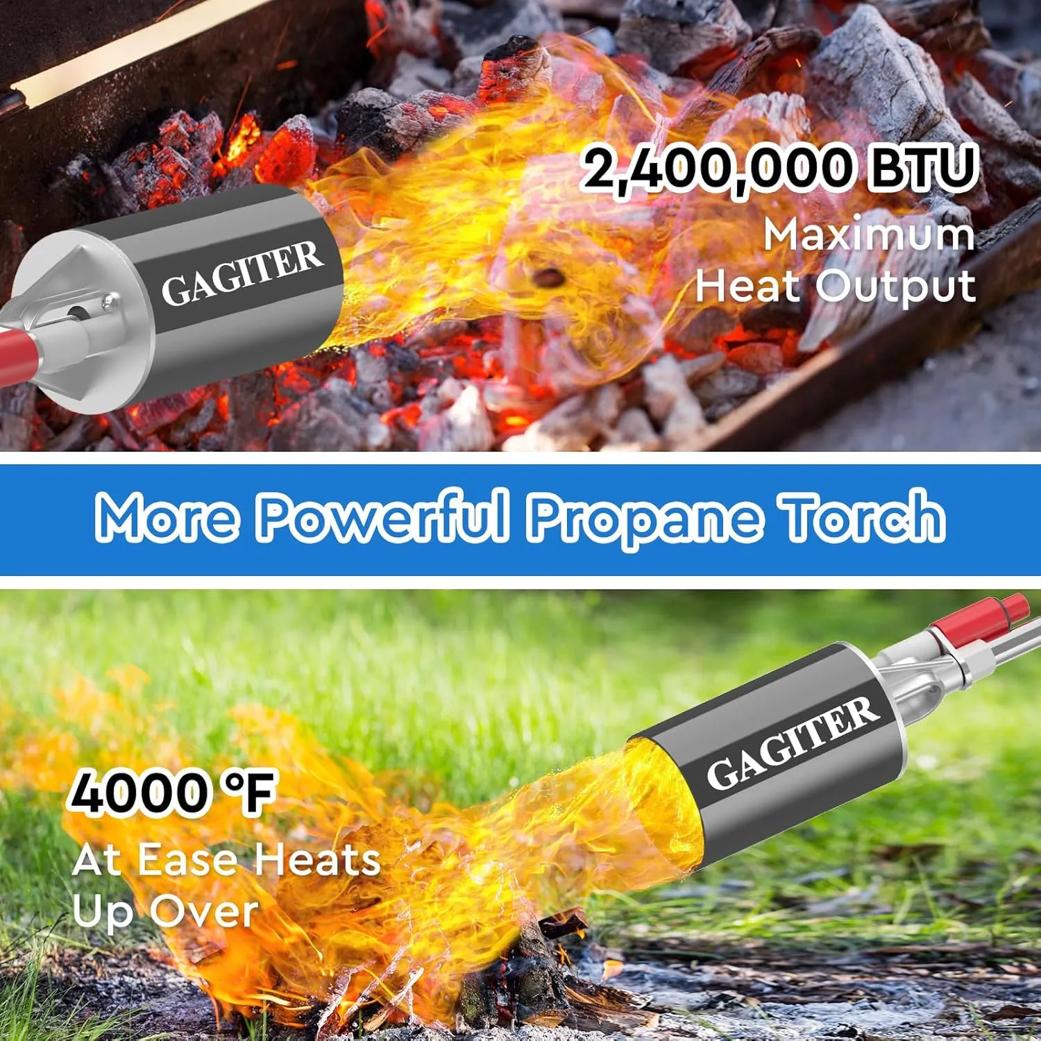 Propane Torch Weed Burner Kit,High Output 2,400,000 BTU with Self Igniter,Heavy Duty Blow Torch Flamethrower with Turbo Trigger and 10FT Hose for Flame Weeding,Roof Asphalt,Ice Snow,Road Marking-Black