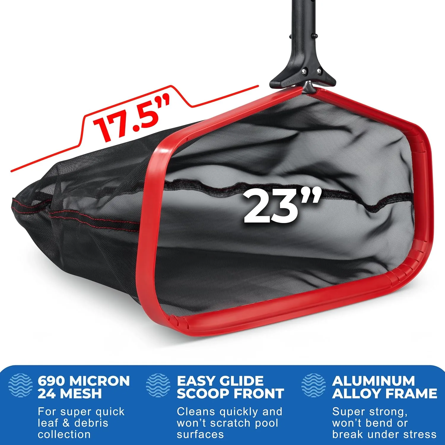 ProTuff 23" Fine Pool Net – “490 Promise” Unlimited, Unconditional Replacement – Cleans 3X Faster Than Vacuums – Wide Pool Skimmer Net with Deep Bag for Easy Maintenance of Leaves, Bugs & Debris