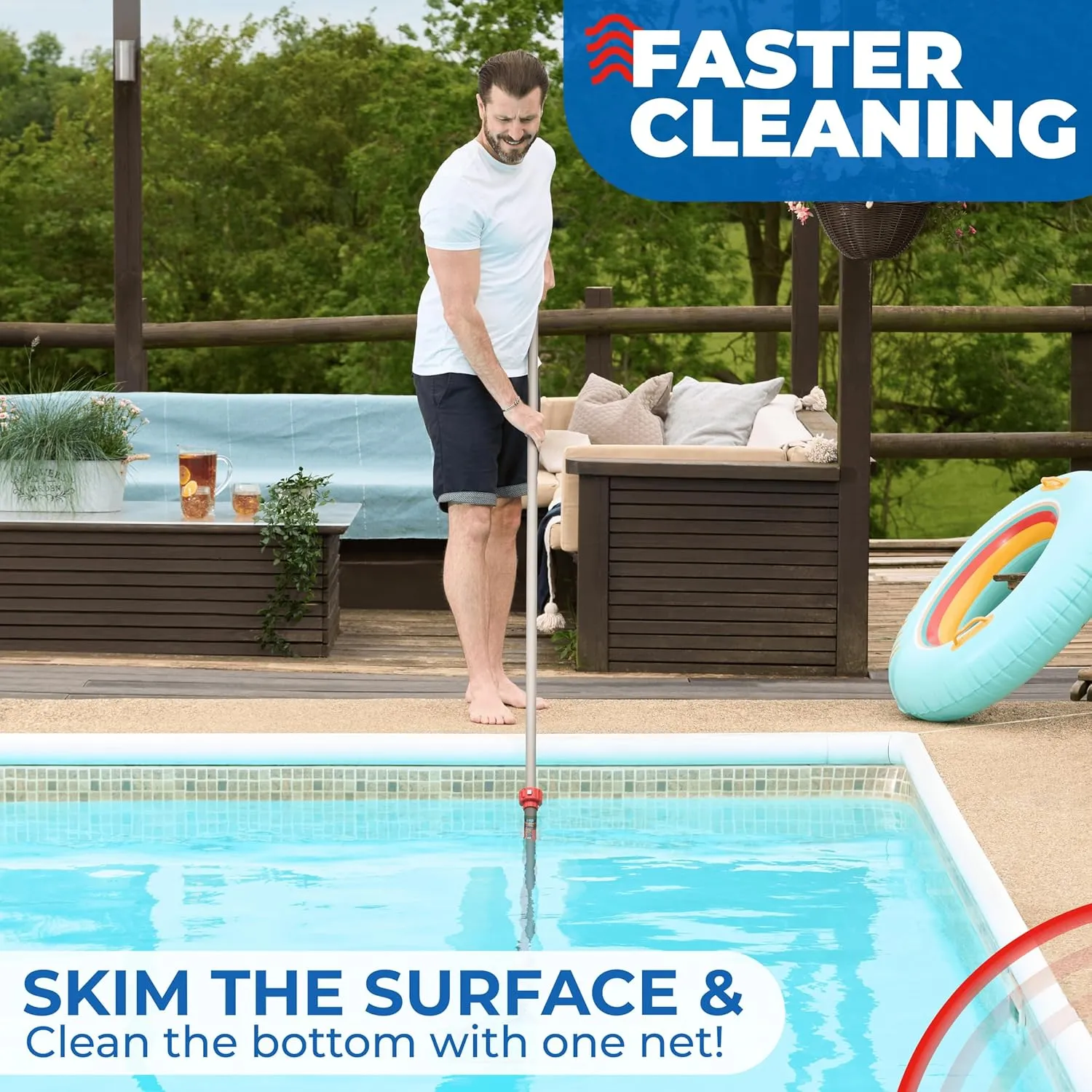 ProTuff 23" Fine Pool Net – “490 Promise” Unlimited, Unconditional Replacement – Cleans 3X Faster Than Vacuums – Wide Pool Skimmer Net with Deep Bag for Easy Maintenance of Leaves, Bugs & Debris