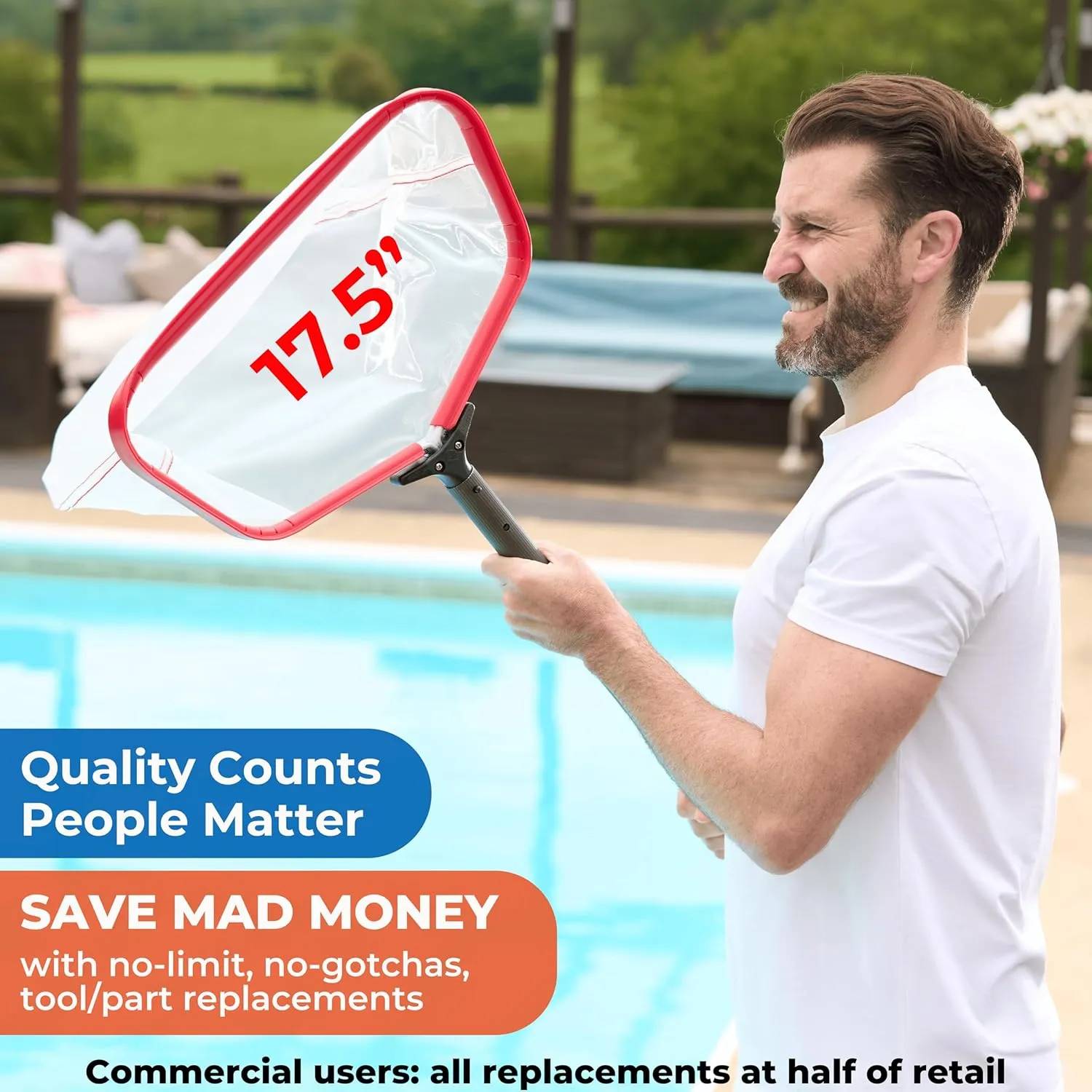 ProTuff Silt & Leaf Rake Bundle - Unlimited Free Replacements - 2-Items: 23 Inch Medium & 17 inch Fine Mesh Pool Cleaner for Sand, Silt, Pollen, Leaves & Twigs - Nearly 24 & 18 inch