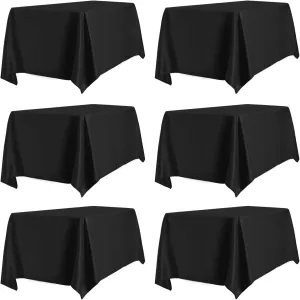 PureFit 6 Pack Black Table Cloths 60 x 126 Inch, Stain and Wrinkle Resistant Table Linen for 6 Ft Rectangle Table, Polyester Table Covers for Dining Table, Wedding, Party, Banquet and Camping