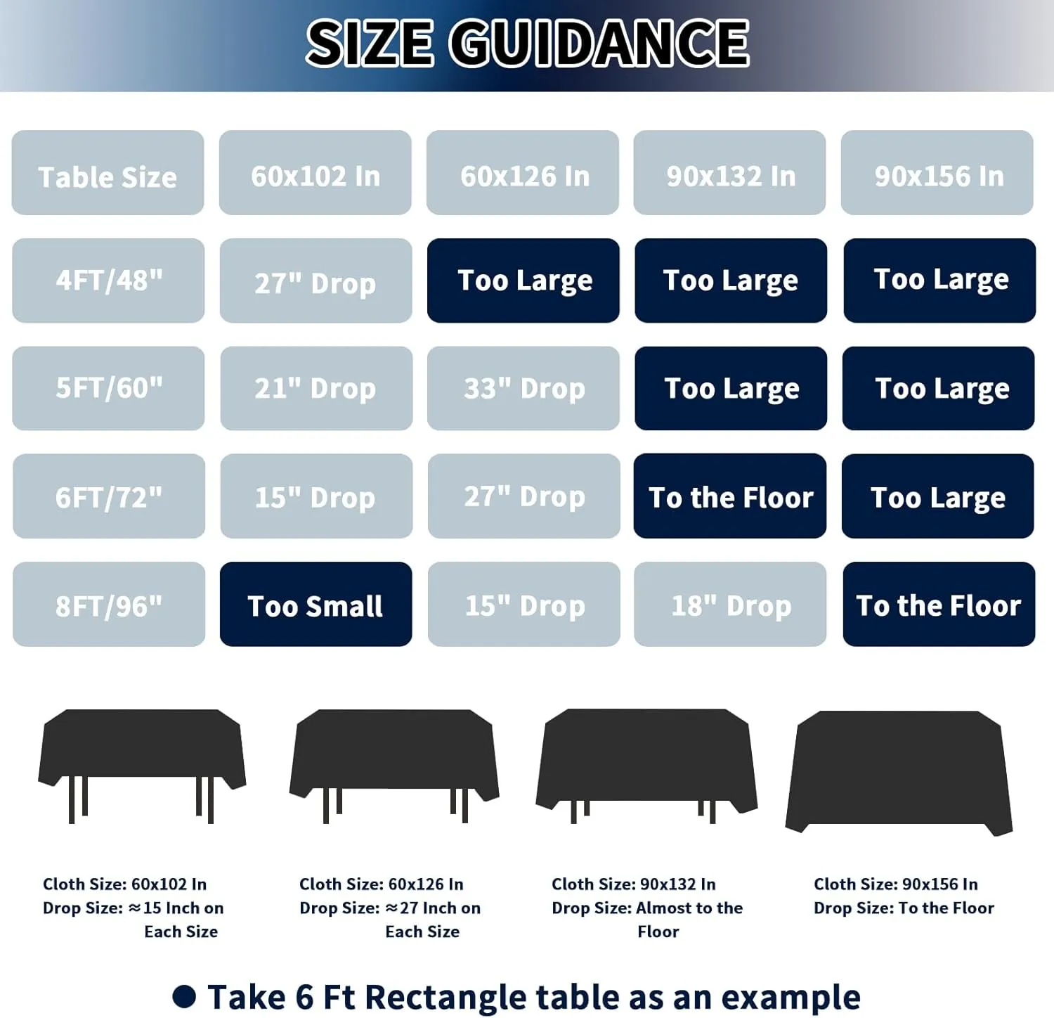 PureFit 6 Pack Black Table Cloths 60 x 126 Inch, Stain and Wrinkle Resistant Table Linen for 6 Ft Rectangle Table, Polyester Table Covers for Dining Table, Wedding, Party, Banquet and Camping