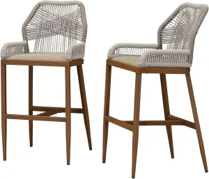 PURPLE LEAF 2 Pieces Bar Stools Patio Modern Rattan Barstools Aluminum Woven Tall Bar Chairs with Cushions for Outdoor Kitchen Island Garden