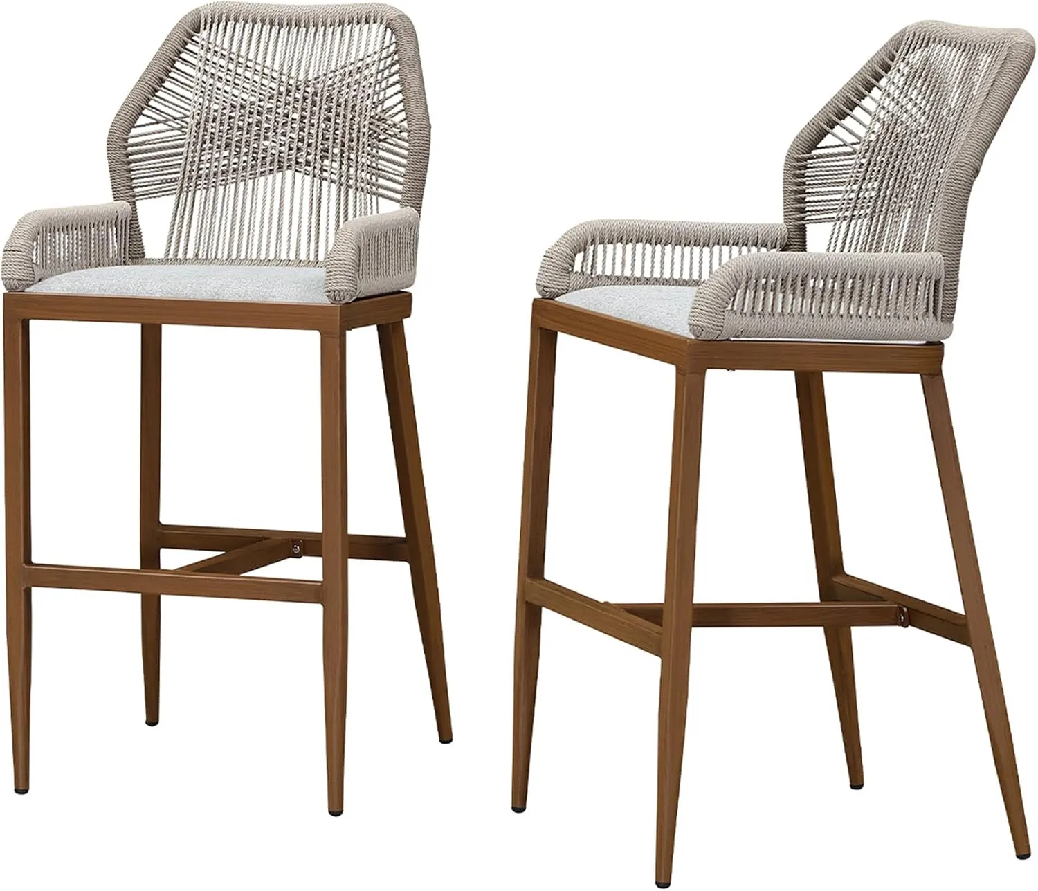 PURPLE LEAF 2 Pieces Bar Stools Patio Modern Rattan Barstools Aluminum Woven Tall Bar Chairs with Cushions for Outdoor Kitchen Island Garden
