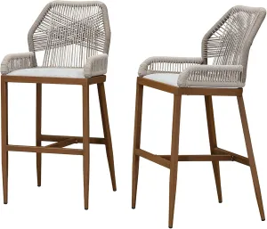 PURPLE LEAF 2 Pieces Bar Stools Patio Modern Rattan Barstools Aluminum Woven Tall Bar Chairs with Cushions for Outdoor Kitchen Island Garden