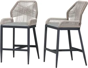 PURPLE LEAF 2 Pieces Counter Height Bar Stools Patio Boho Rattan Barstools Aluminum Woven Bar Chairs with Cushions for Outdoor Kitchen Island Garden