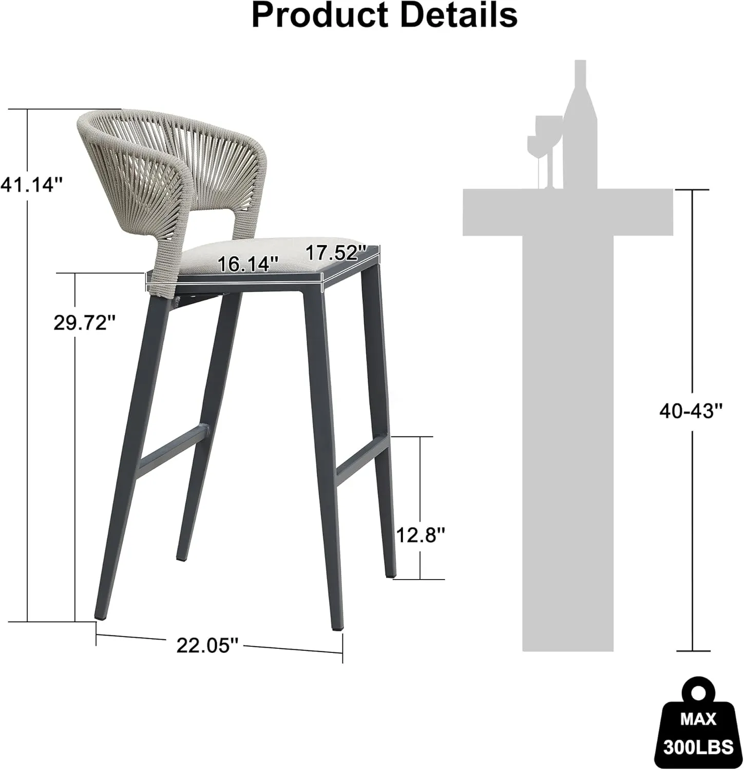 PURPLE LEAF Bar Stool Set of 2 Outdoor Bar Chairs with Footrest Bar Height Stools for Indoor Wicker Dark Gray Barstools