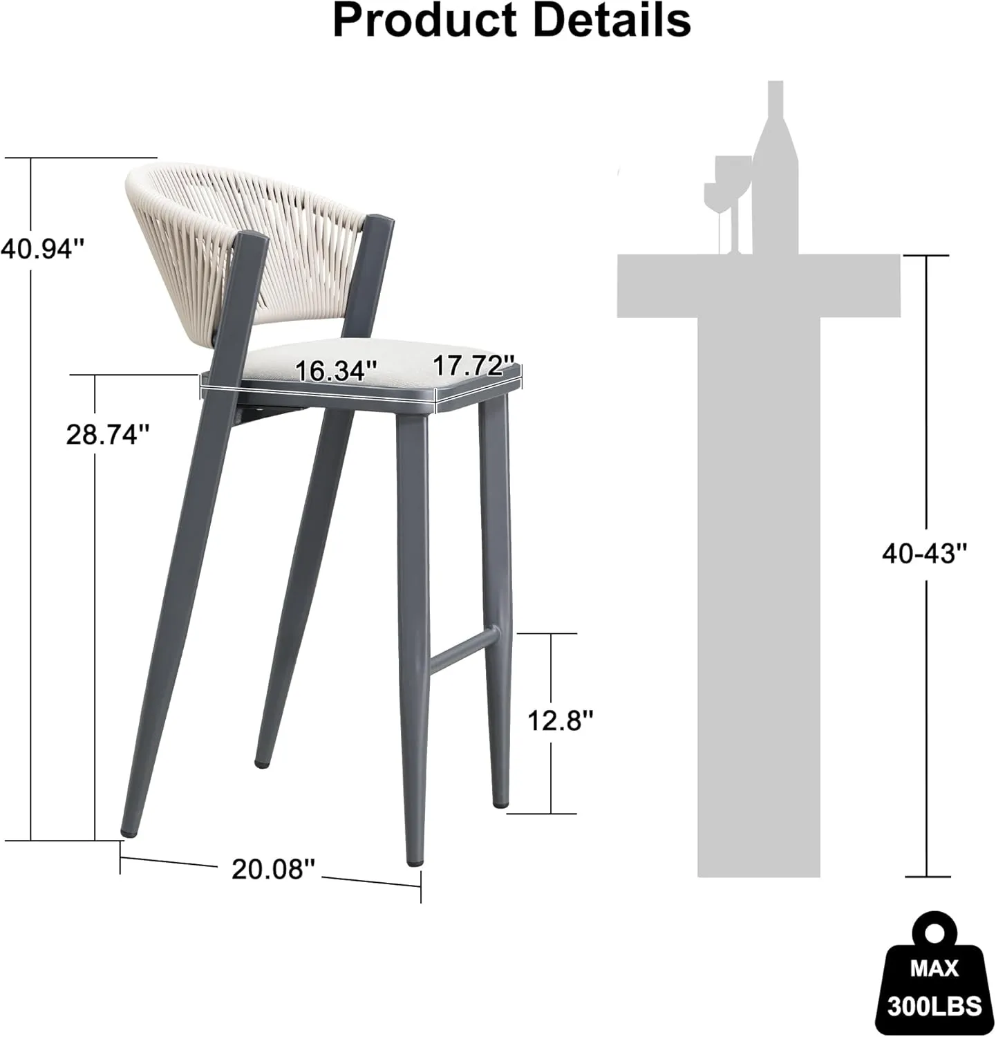 PURPLE LEAF Bar Stool Set of 2 Outdoor Bar Chairs with Footrest Bar Height Stools for Indoor Wicker Gray Barstools