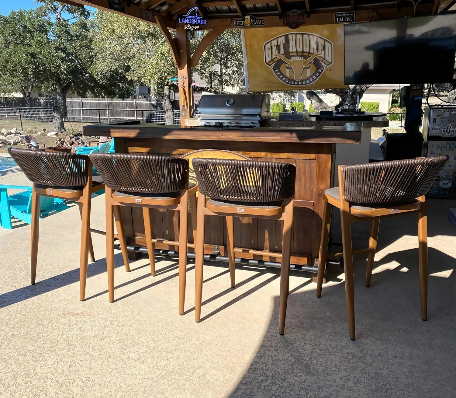 PURPLE LEAF Bar Stool Set of 2 Outdoor Rattan Bar Chair with Back Metal Bar Height Stool Wicker Barstool Brown