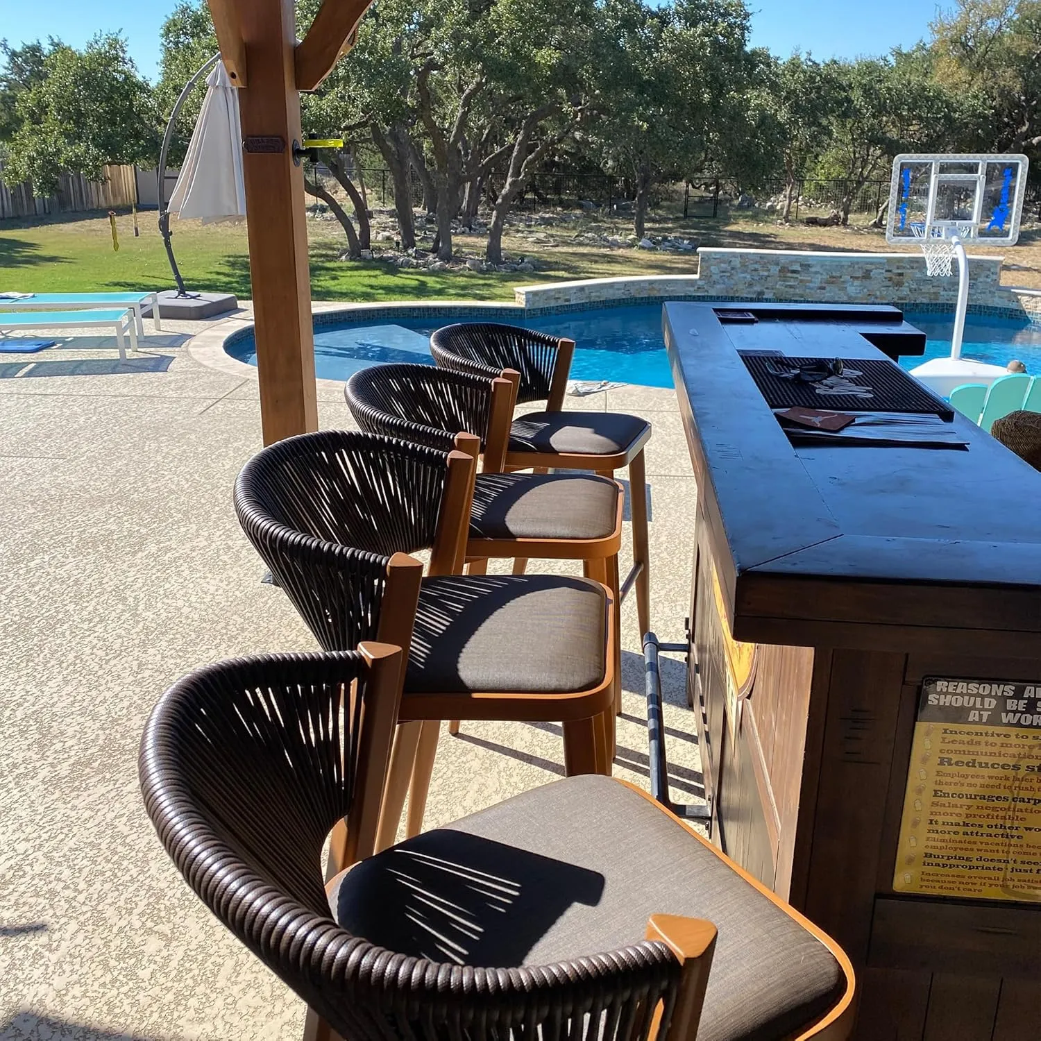 PURPLE LEAF Bar Stool Set of 2 Outdoor Rattan Bar Chair with Back Metal Bar Height Stool Wicker Barstool Brown