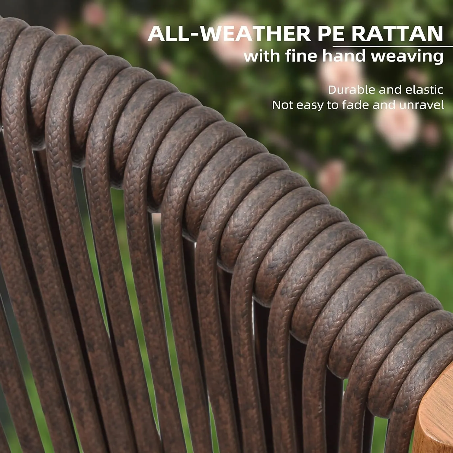 PURPLE LEAF Bar Stool Set of 2 Outdoor Rattan Bar Chair with Back Metal Bar Height Stool Wicker Barstool Brown