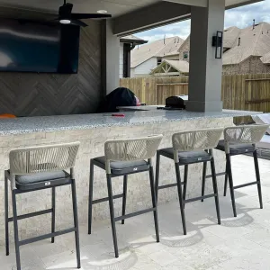 PURPLE LEAF Bar Stool Set of 2 Outdoor Rattan Bar Chair with Back Metal Bar Height Stool Wicker Barstool Dark Grey