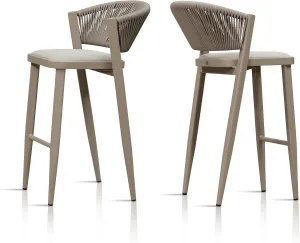 PURPLE LEAF Bar Stool Set of 2 Patio Bar Chairs with Footrest Rattan Bar Height Stools Wicker Champagne Barstools