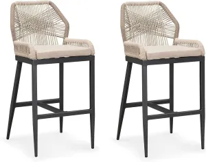 PURPLE LEAF Bar Stools Set of 2 Outdoor Bar Height Metal Stools Modern Wicker Rattan Barstools with Back Aluminum Outside Garden Patio Bar Chairs