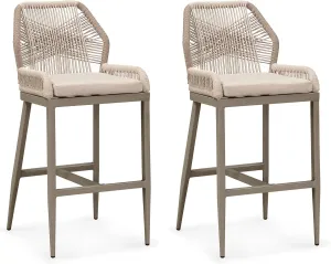PURPLE LEAF Bar Stools Set of 2 Outdoor Bar Height Metal Tall Chairs Modern Wicker Woven High Barstools 30 inch with Back Patio Dining Bar Stool Chairs