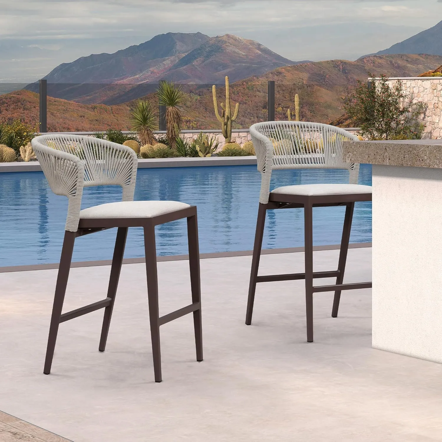PURPLE LEAF Counter Height Bar Stool Set of 2 Outdoor Bar Stools Modern Bar Height Stools Wicker Barstools for Kitchen Brown Island Chairs