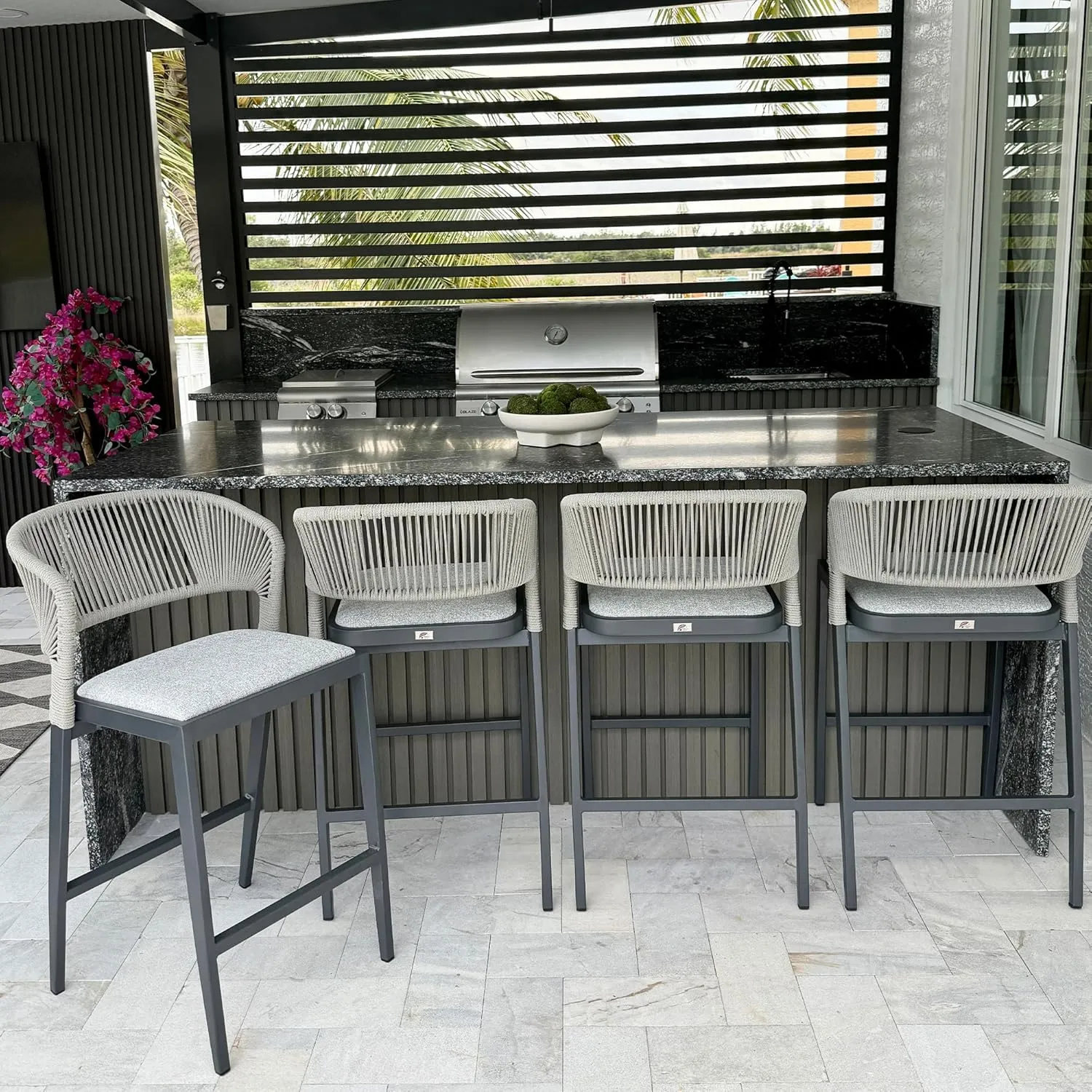 PURPLE LEAF Counter Height Bar Stool Set of 2 Outdoor Bar Stools Modern Bar Height Stools Wicker Barstools for Kitchen Island Dark Gray Island Chair