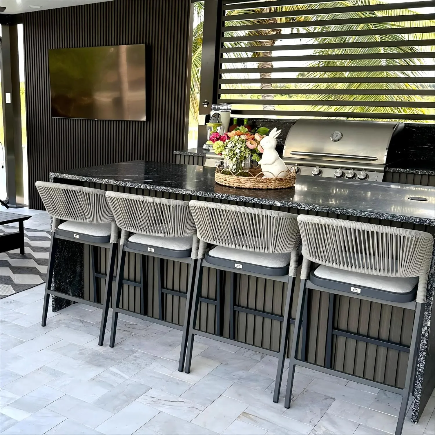 PURPLE LEAF Counter Height Bar Stool Set of 2 Outdoor Bar Stools Modern Bar Height Stools Wicker Barstools for Kitchen Island Dark Gray Island Chair
