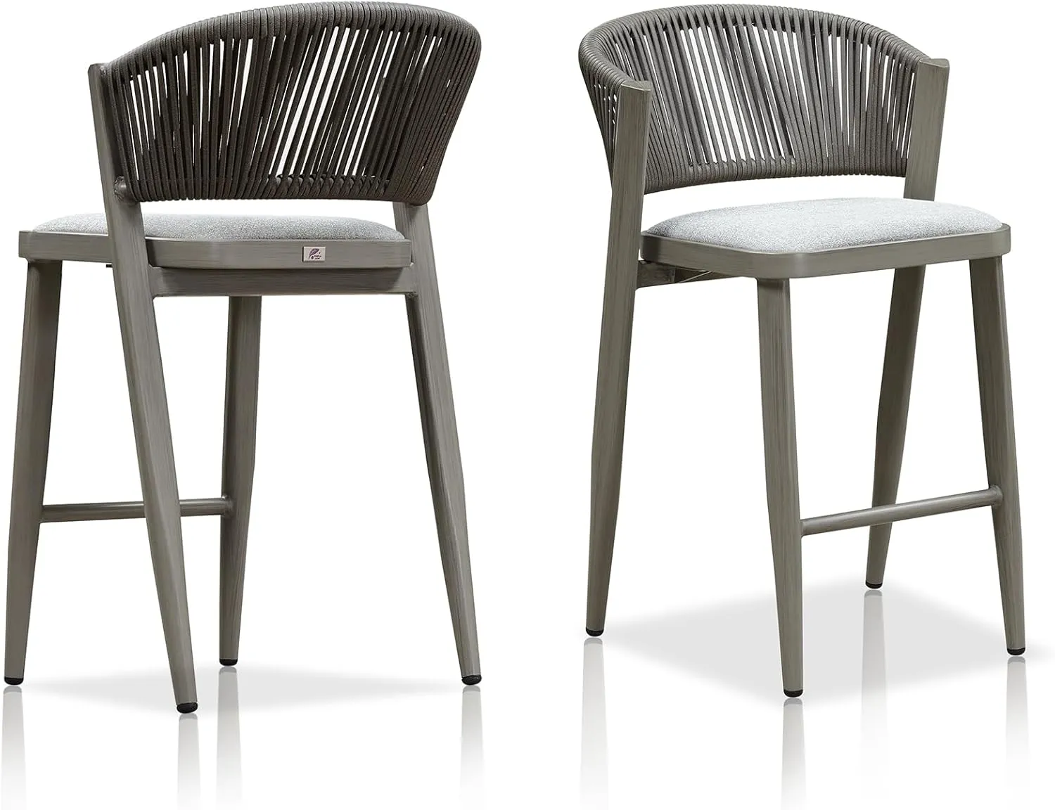 PURPLE LEAF Counter Height Bar Stool Set of 2 Outdoor Counter Stool with Footrest Patio Bar Height Stools Wicker Barstools for Kitchen Gray