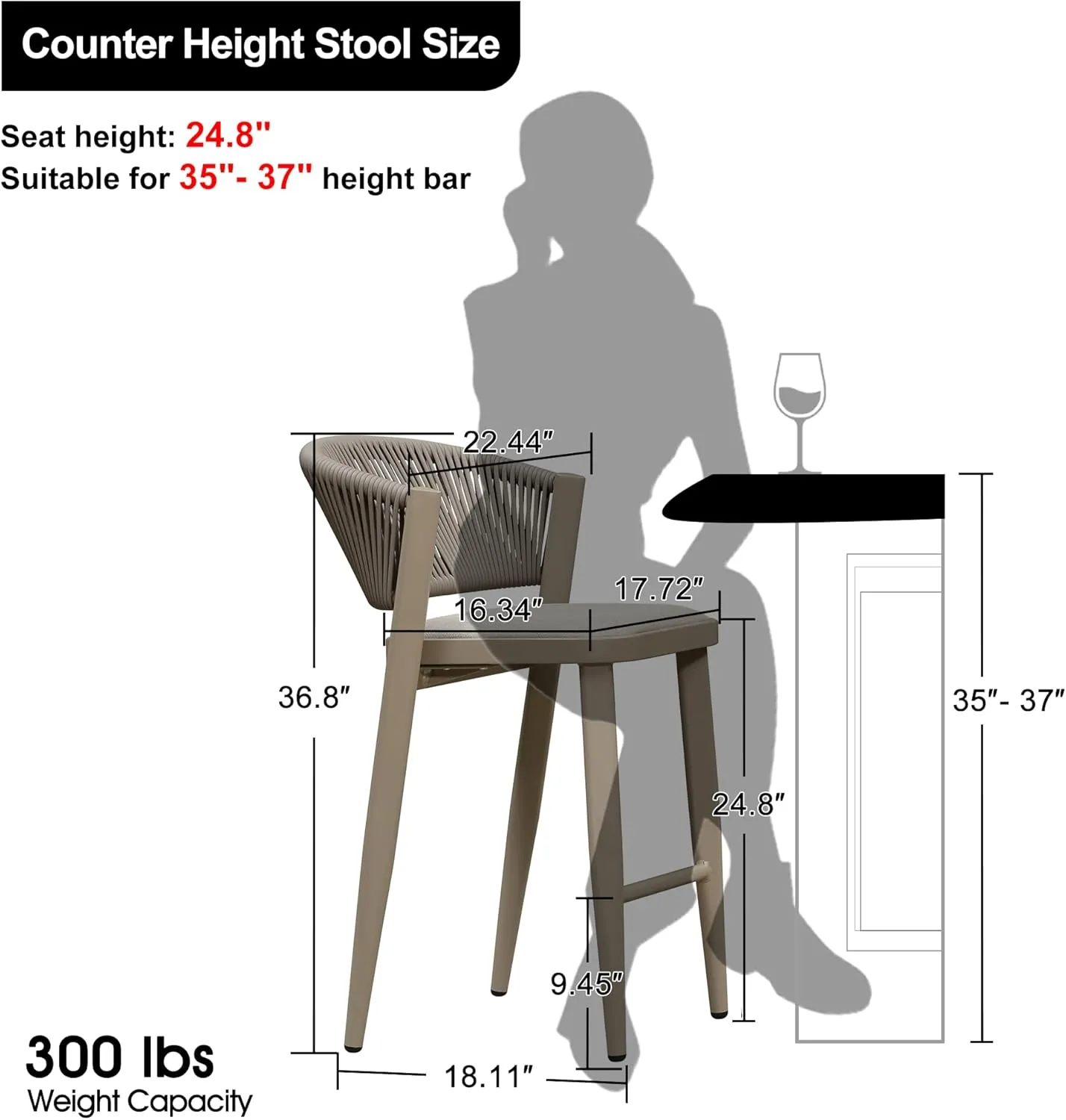 PURPLE LEAF Counter Height Bar Stool Set of 2 Patio Bar Stools Modern Bar Height Stools Wicker Bar Height Chairs for Kitchen Island Champagne Island Chairs